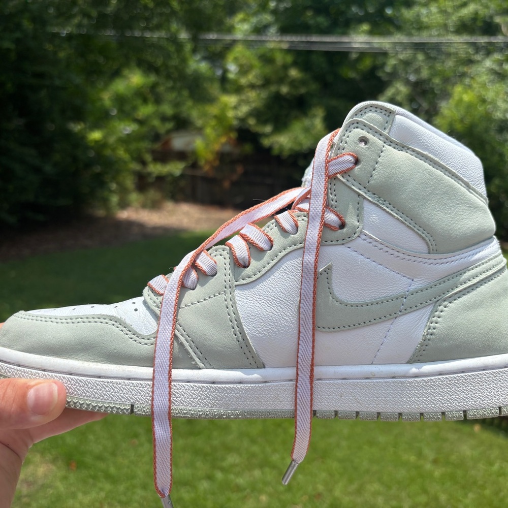 Air Jordan 1 High Dunks with Peach Laces and Seafoam green/cream leather